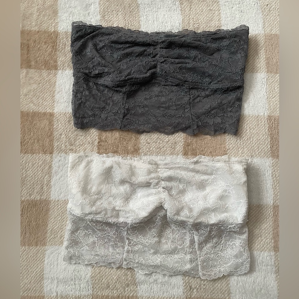 Bundle of Two American Eagle Outfitters Lace Bandeau in Gray and White